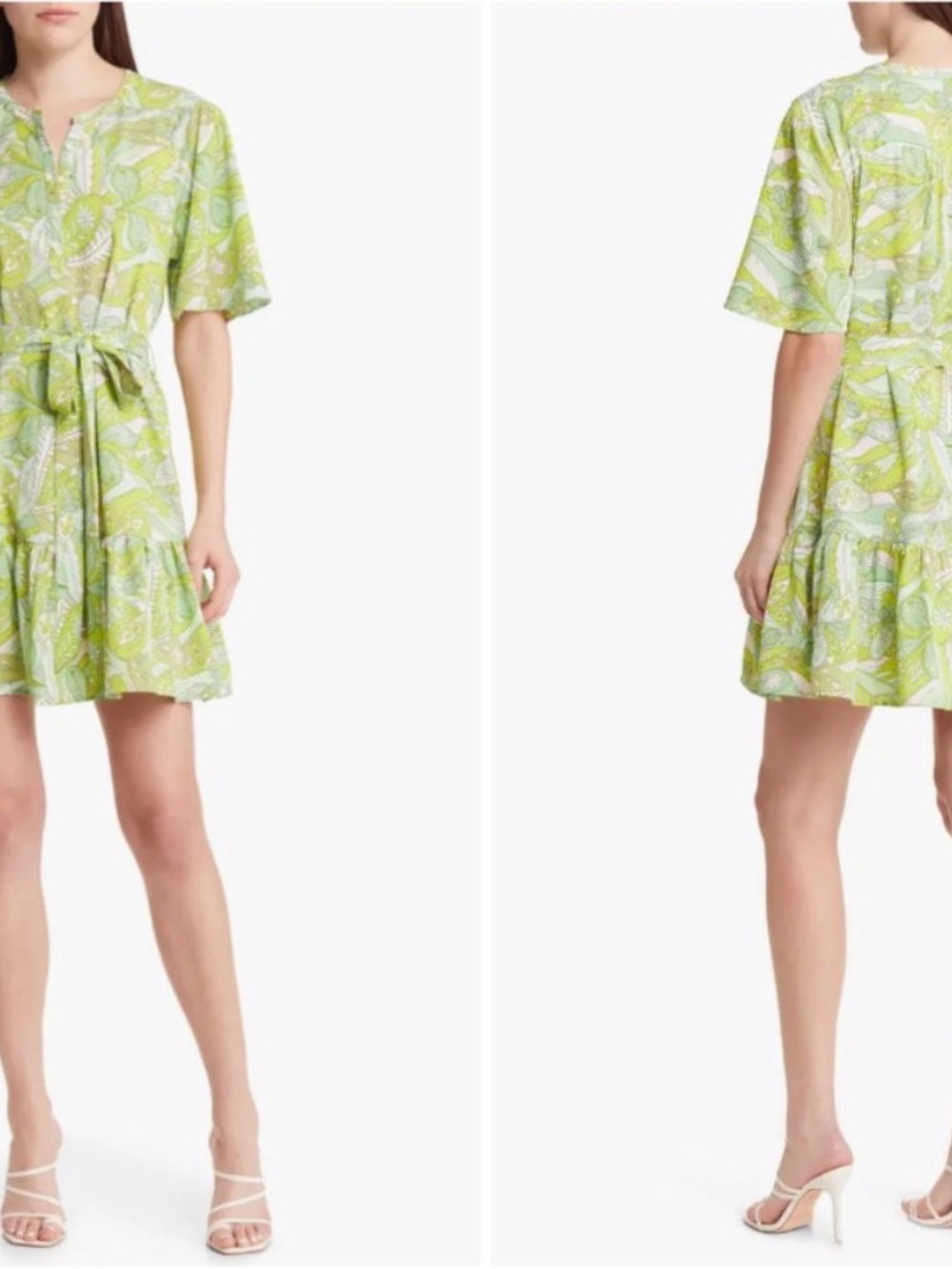 MELLODAY Green Paisley Tie-Waist Mini Dress